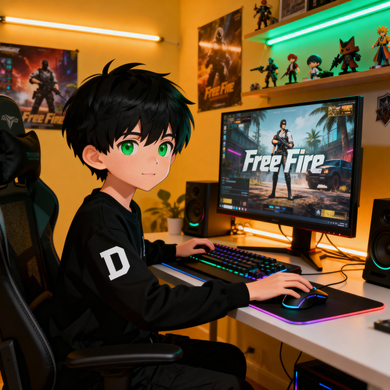 Epic Gaming Setup: Boy Plays Free Fire