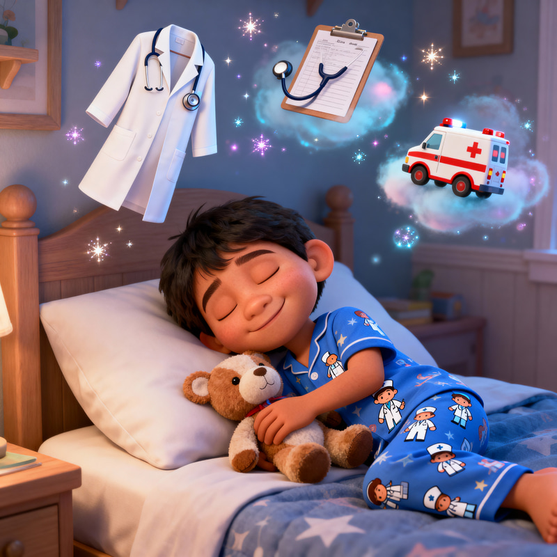 Pixar-Style Dreaming Child Aspiring to be a Doctor Pixar-Style Dreaming Child Aspiring to be a Doctor