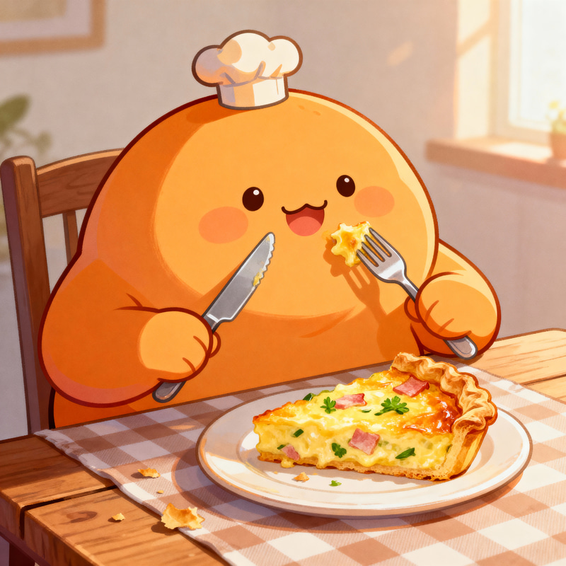 Fat Ginger Cartoon Enjoying Quiche Delightfully