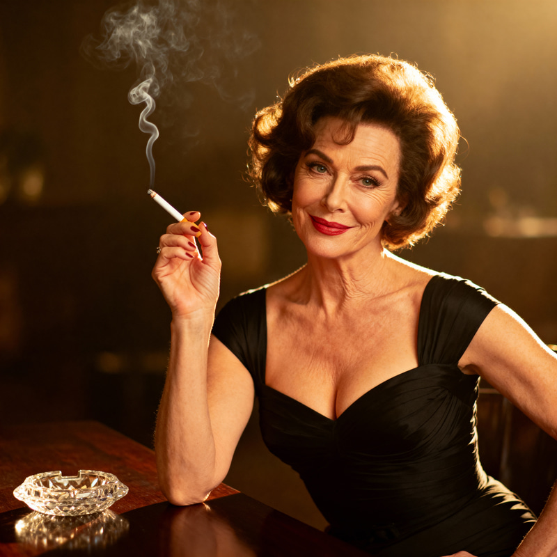 Elegant Mature Woman Smoking Seductively