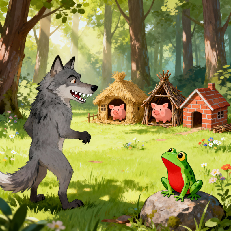 The Wolf and Three Little Pigs with RinRin Frog
