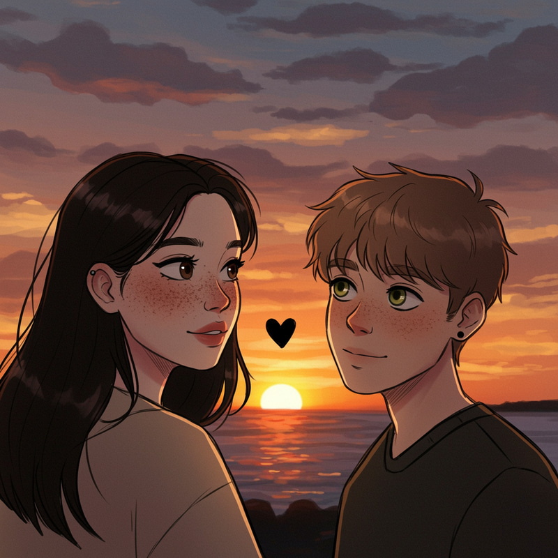 Romantic Drawing of a Couple at Sunset Romantic Drawing of a Couple at Sunset