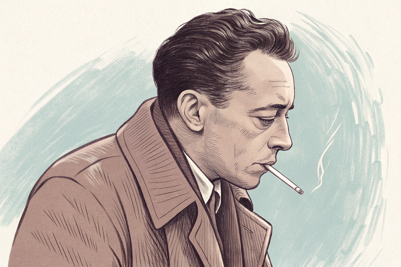 Vibrant Graphite Sketch of Albert Camus Vibrant Graphite Sketch of Albert Camus