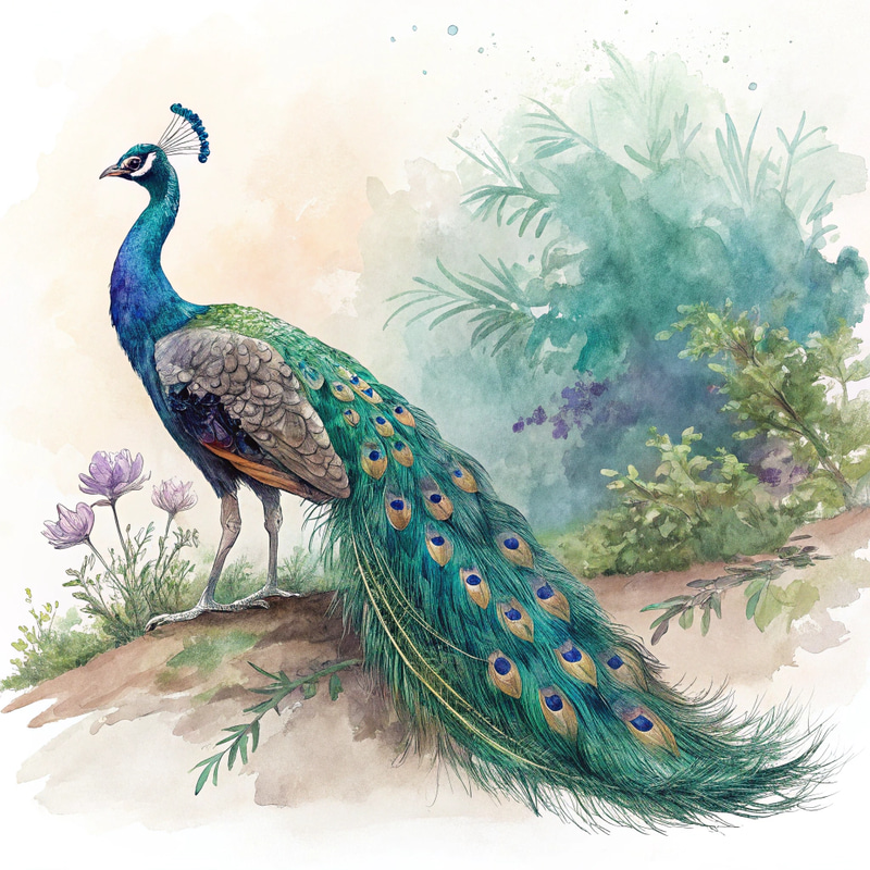 Majestic Peacock Watercolor Art - Nature-Inspired Beauty Majestic Peacock Watercolor Art - Nature-Inspired Beauty