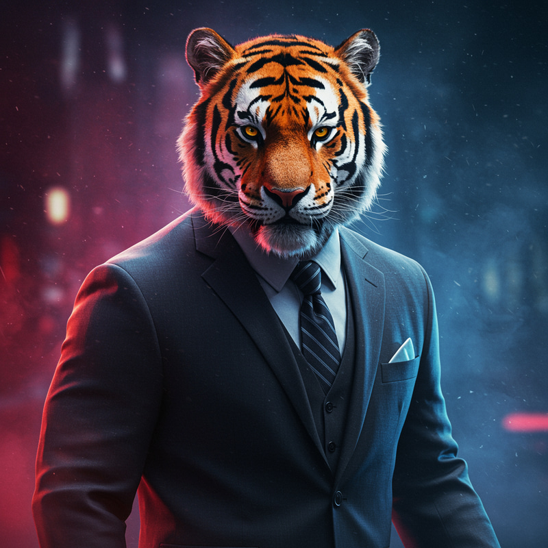 Elegant Tiger in Mafia Suit - Tough Look