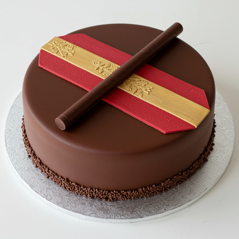 Elegant 2kg Chocolate Cake Design with Baton & Patches