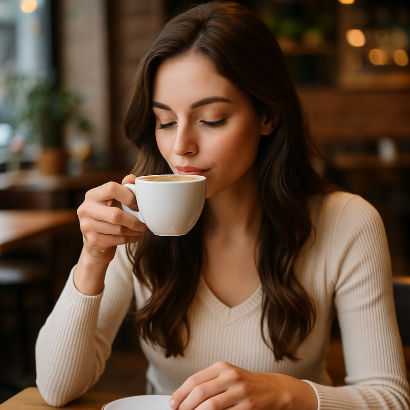 Gorgeous Girl Enjoying Coffee at Cafe