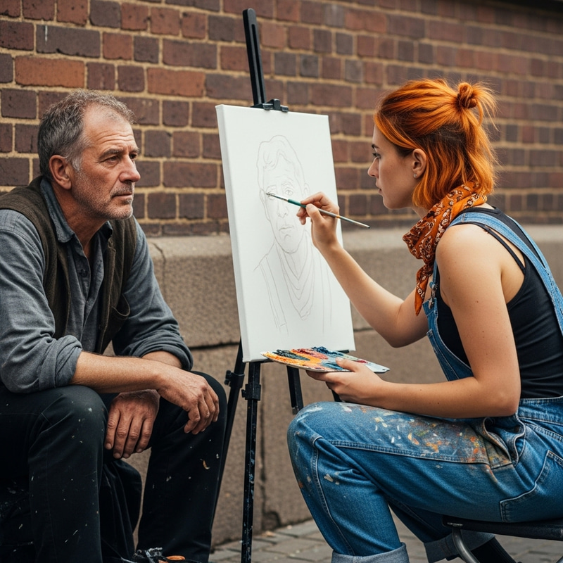 Beggar Posing for Painter - Art in Progress