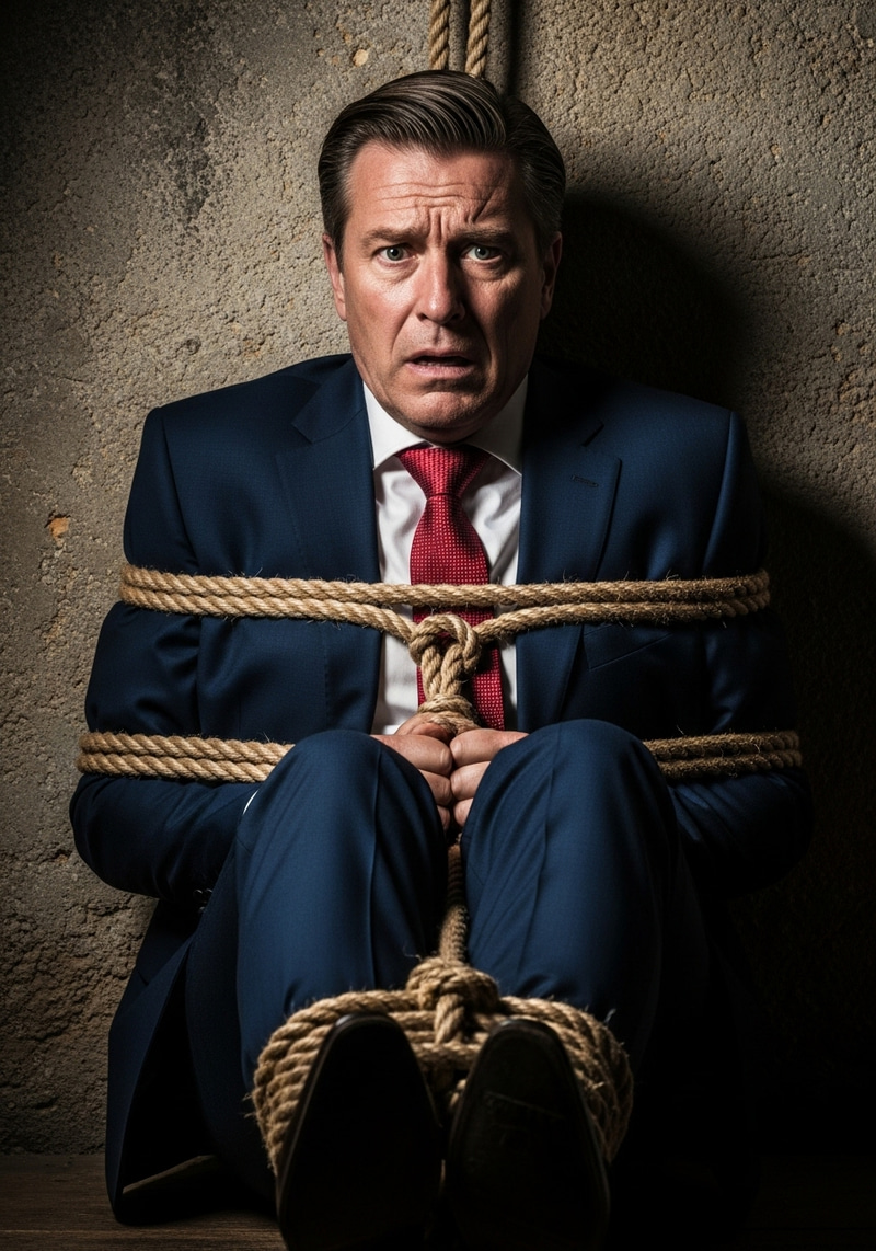 Businessman Tied Up in Ropes - A Shocking Image Businessman Tied Up in Ropes - A Shocking Image