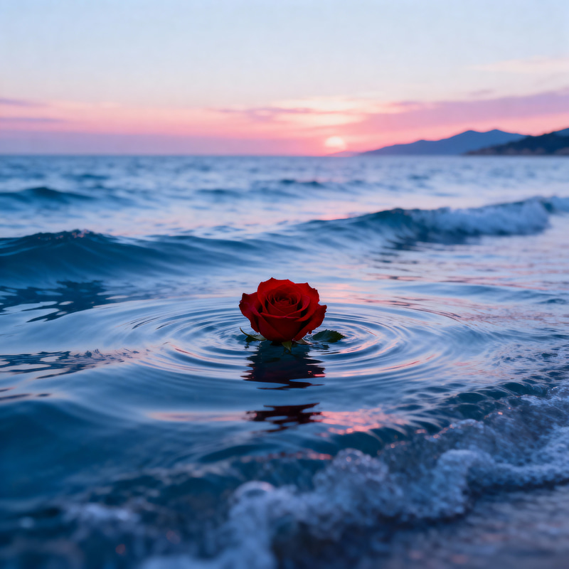Solitary Rose in Serene Ocean: A Breathtaking Scene Solitary Rose in Serene Ocean: A Breathtaking Scene