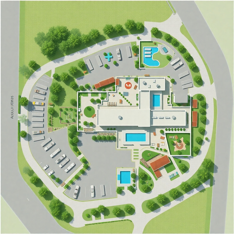 Hotel Siteplan Design with Parking & Relaxation Areas Hotel Siteplan Design with Parking & Relaxation Areas