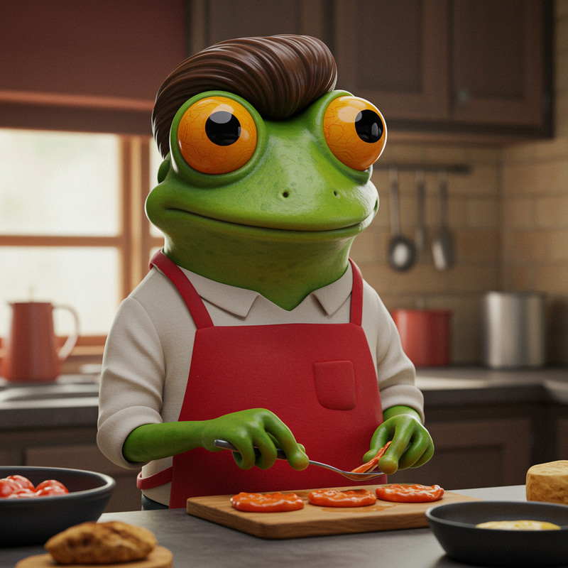Charming Frog Chef in a Kitchen Charming Frog Chef in a Kitchen