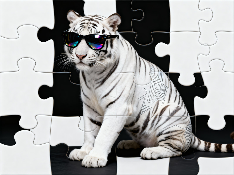 Cool White Tiger Puzzle Design with Sunglasses Cool White Tiger Puzzle Design with Sunglasses
