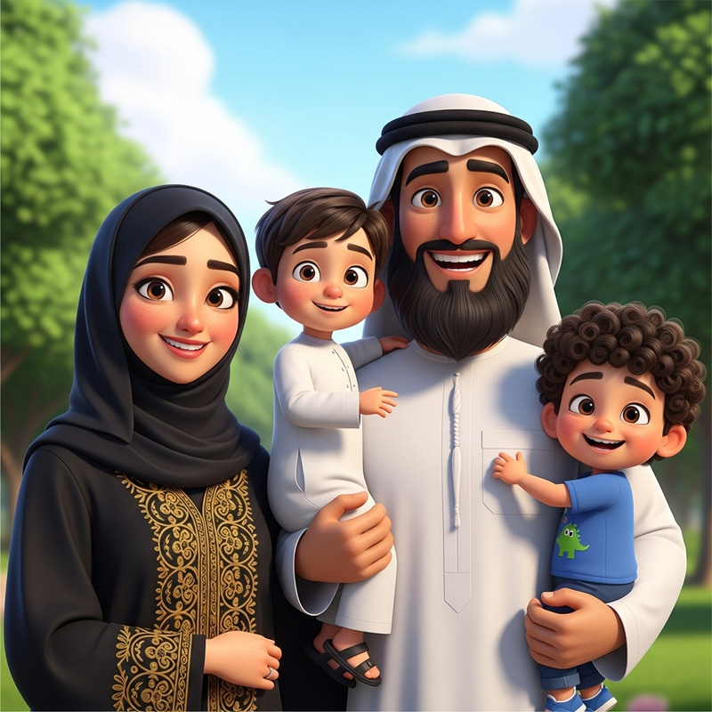 Animated Family of 4: Abaya & Beard Animated Family of 4: Abaya & Beard