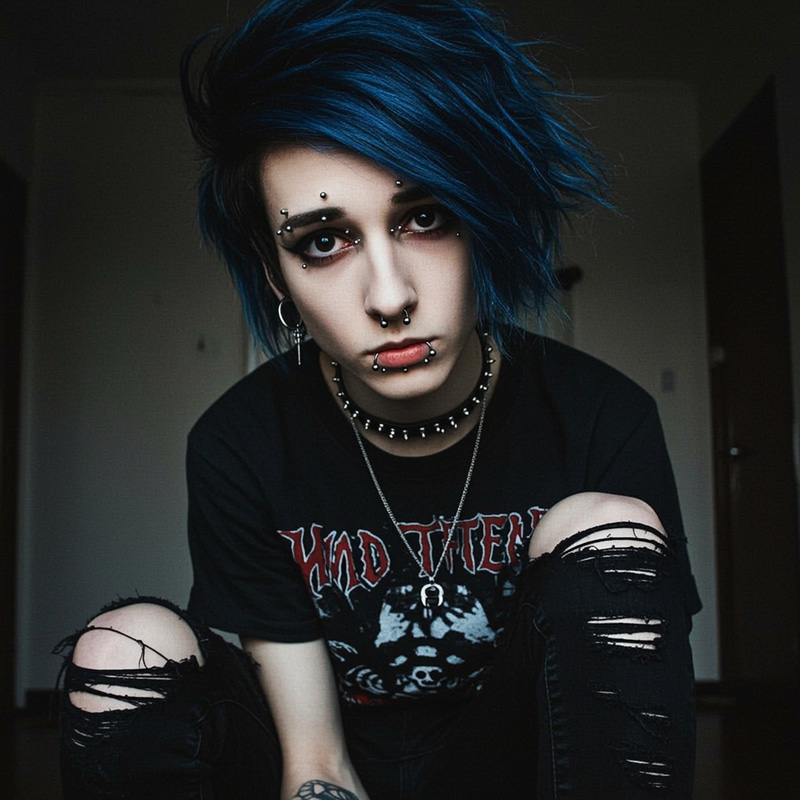 Emo Boy with Piercings & Dyed Hair Style Emo Boy with Piercings & Dyed Hair Style
