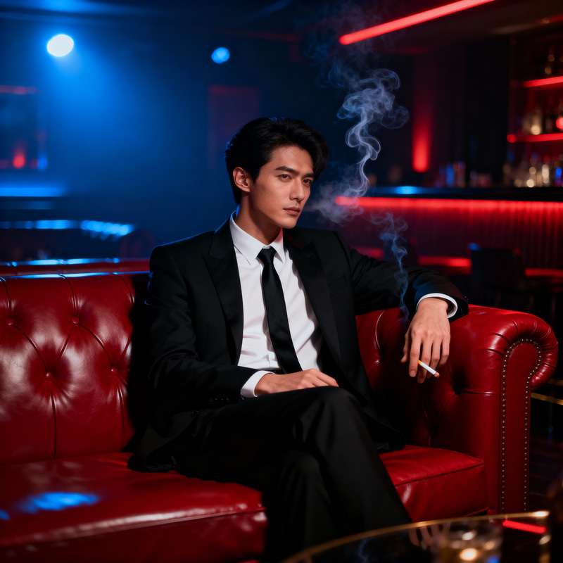 Cinematic Noir: Young Man in a Luxe Lounge Scene Cinematic Noir: Young Man in a Luxe Lounge Scene