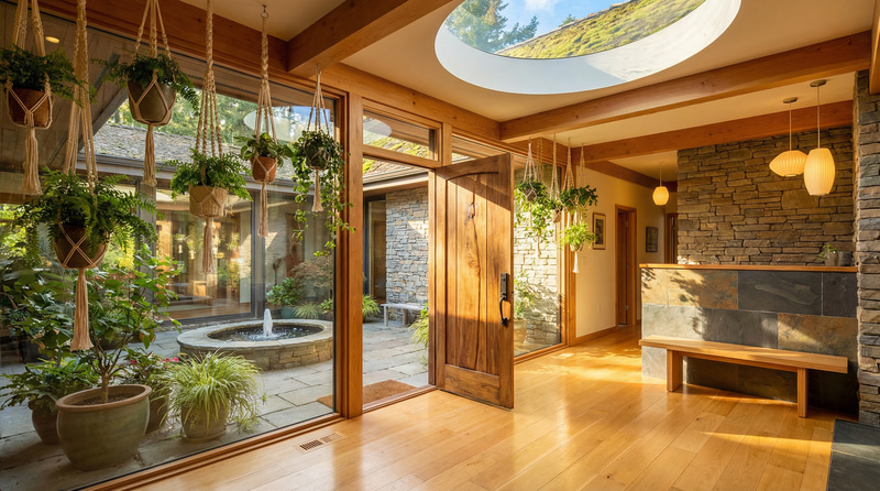 Stunning Sunlit Foyer of a Hillside Bungalow Stunning Sunlit Foyer of a Hillside Bungalow
