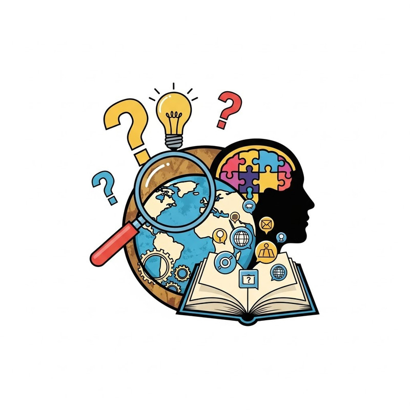 Vibrant Logo Design with Globe & Magnifying Glass Vibrant Logo Design with Globe & Magnifying Glass