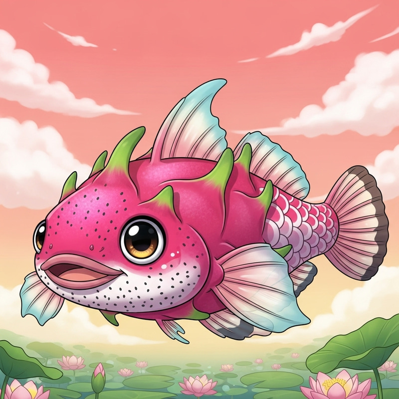 Cute Cartoon Snakehead Fish & Dragon Fruit Cute Cartoon Snakehead Fish & Dragon Fruit
