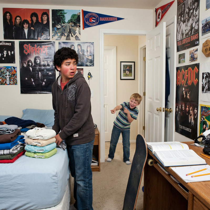 Awkward Sibling Moments: Surprised Teen in His Room
