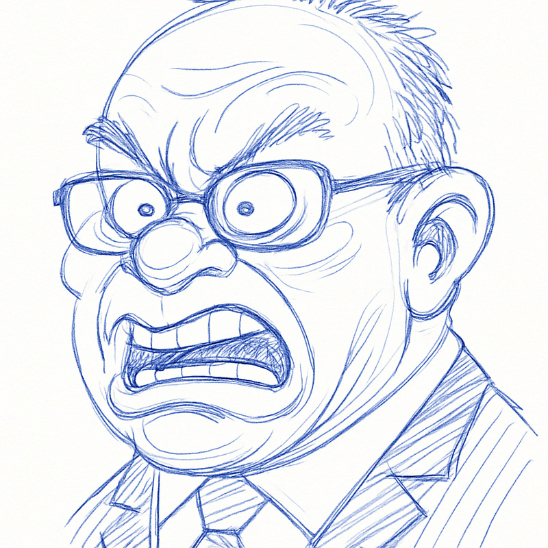 Fun Childish Caricature Art in Blue Ink