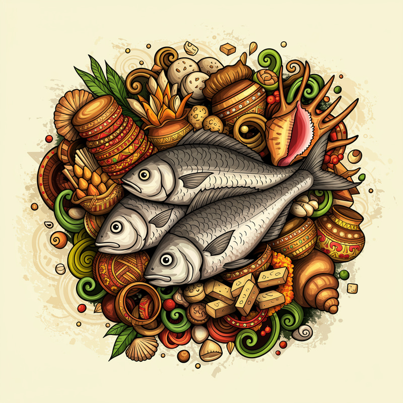 Vibrant Hand-Lettered Art of Hilsa Fish and Sweets Vibrant Hand-Lettered Art of Hilsa Fish and Sweets
