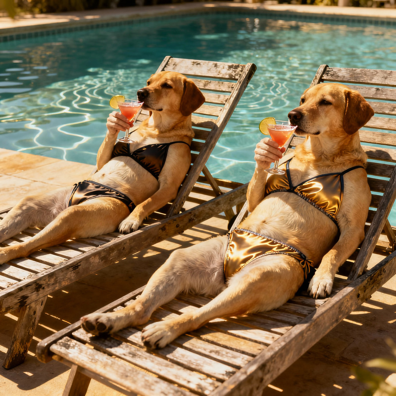Dogs in Swimsuits Relaxing by the Pool Dogs in Swimsuits Relaxing by the Pool