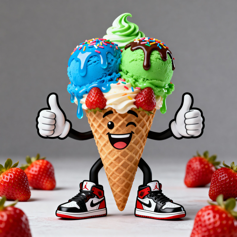 Vibrant 3D Cartoon Waffle Ice Cream Cone Art
