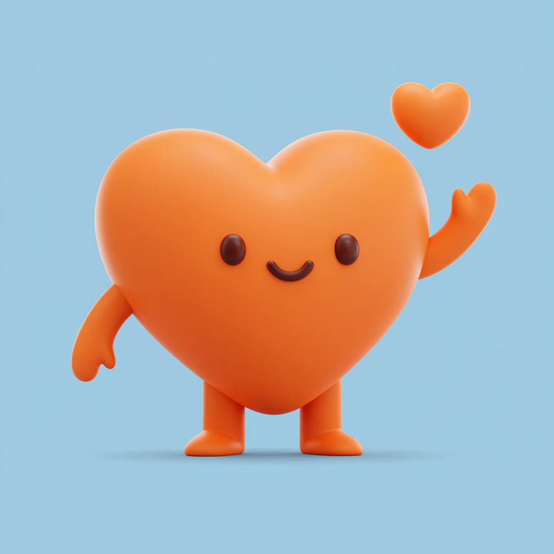 Cute Orange Heart Mascot for Freelance Communication Cute Orange Heart Mascot for Freelance Communication
