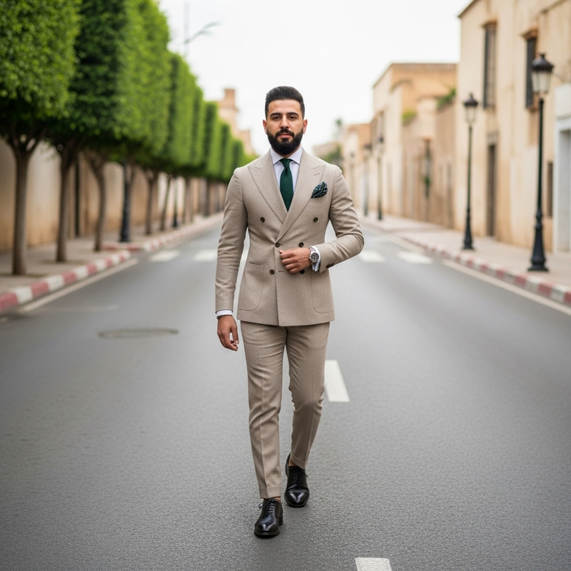 Elegant Moroccan Man in Beige Suit and Tie