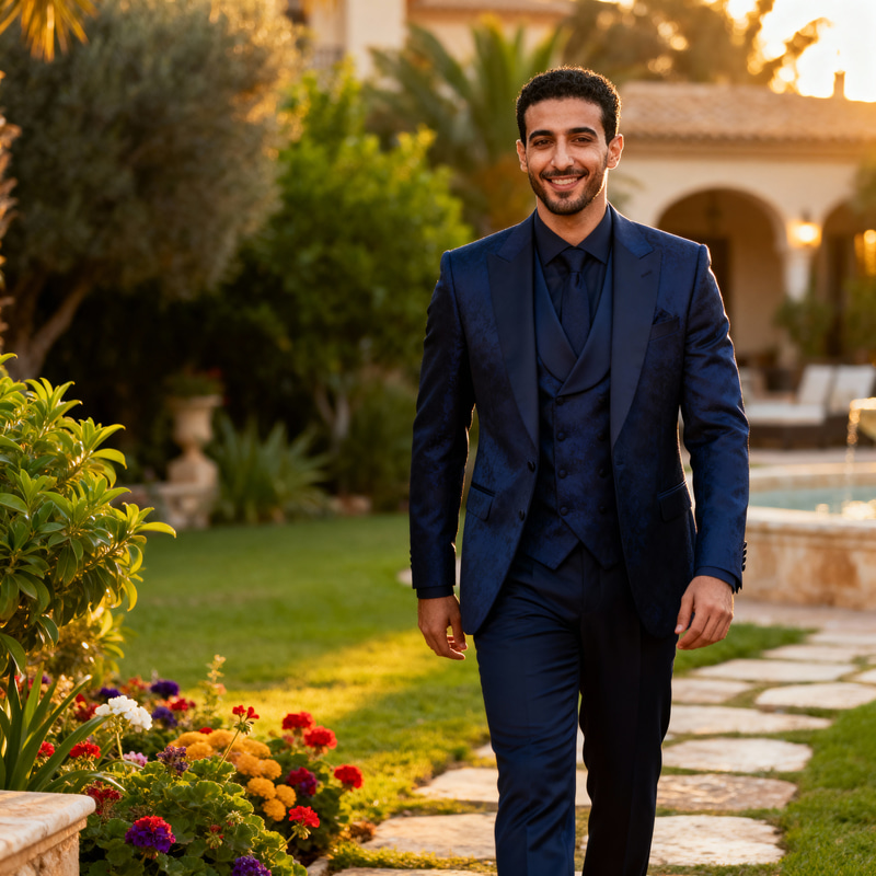 Elegant Moroccan Man in Custom Blue Suit