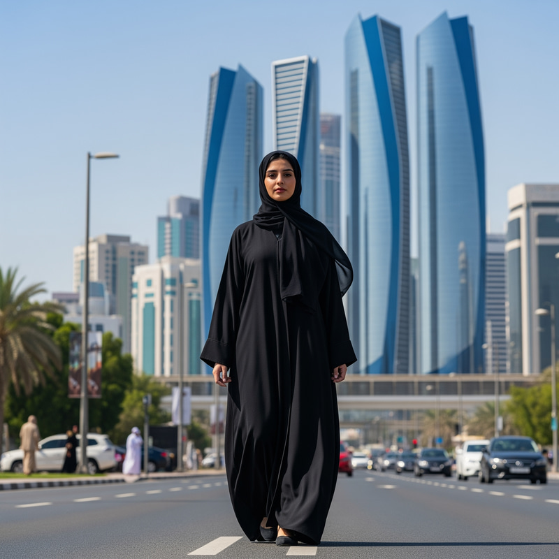 Emirati Woman in Traditional Black Abaya | Abu Dhabi