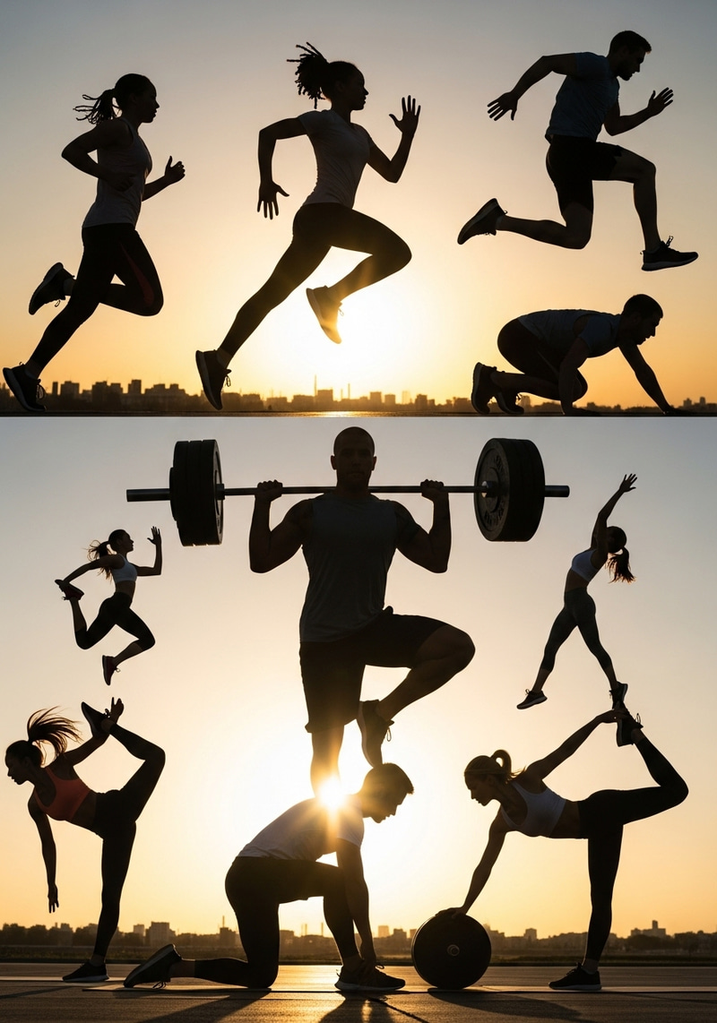 Fitness Silhouettes: Weights, Running & Yoga Exercises Fitness Silhouettes: Weights, Running & Yoga Exercises