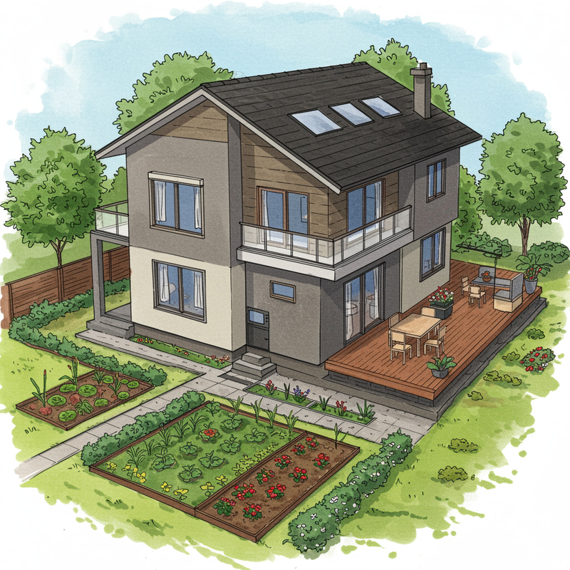 Modern Two-Storey House with Gardens Modern Two-Storey House with Gardens