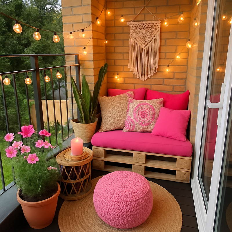 Chic Balcony Design with Wooden Crete & Colorful Decor Chic Balcony Design with Wooden Crete & Colorful Decor