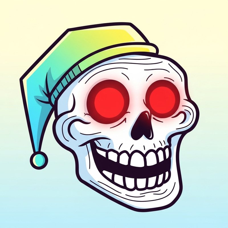 Cheerful Cartoon Troll Skull with Neon Glow Cheerful Cartoon Troll Skull with Neon Glow