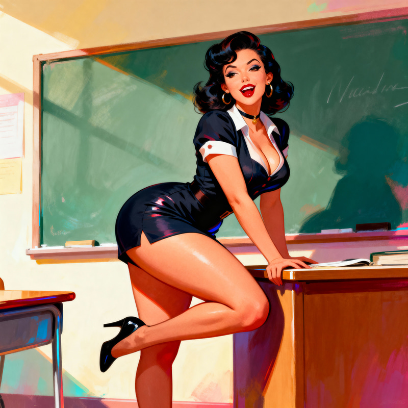 Sexy Teacher in Mini Dress: Thicc Thighs & Curves