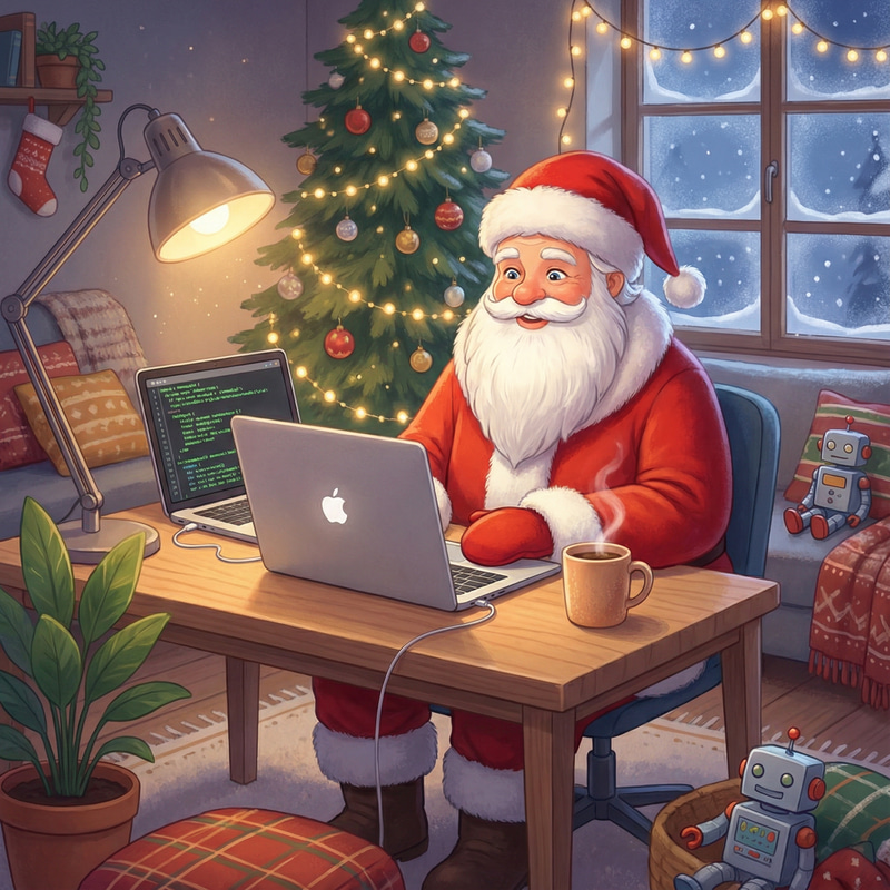 Cozy New Year Card Featuring Ded Moroz Coding