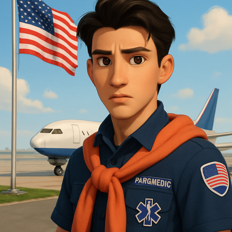 Disney Style Paramedic with USA Flag Background