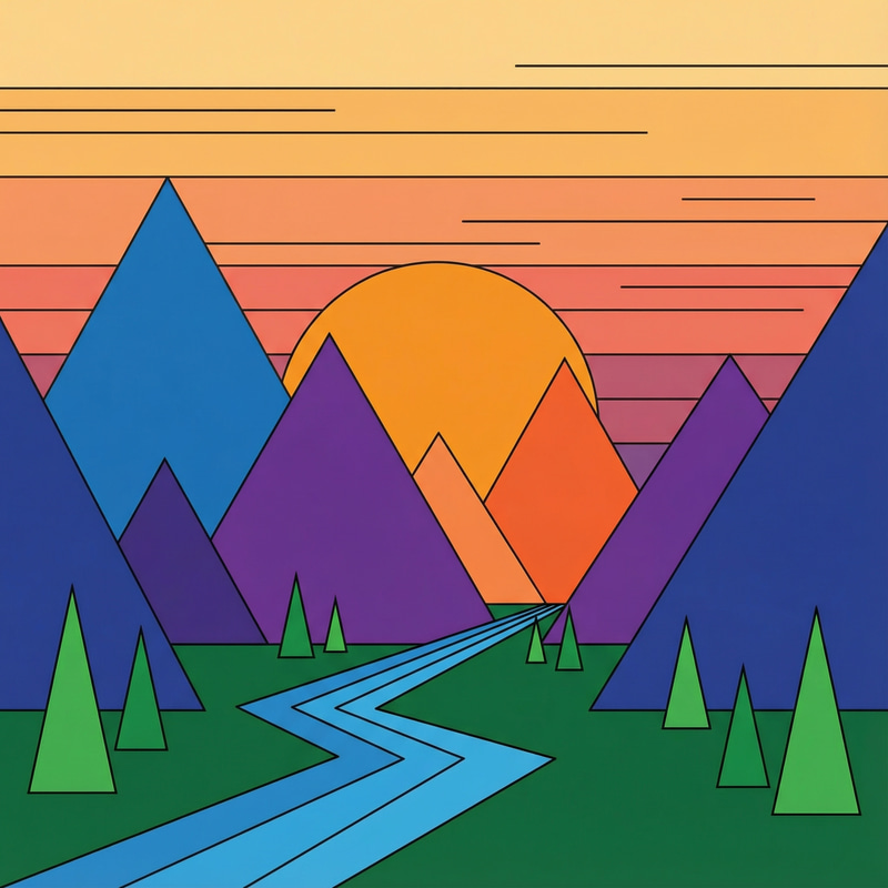 Sunset Mountain Landscape - Minimalist Vector Art Sunset Mountain Landscape - Minimalist Vector Art