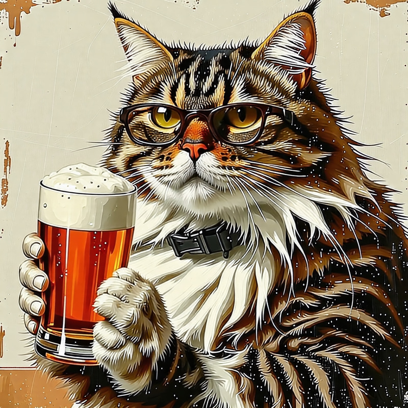 Huge Cat Drinking Beer - Cute Feline Enjoying a Beverage Huge Cat Drinking Beer - Cute Feline Enjoying a Beverage