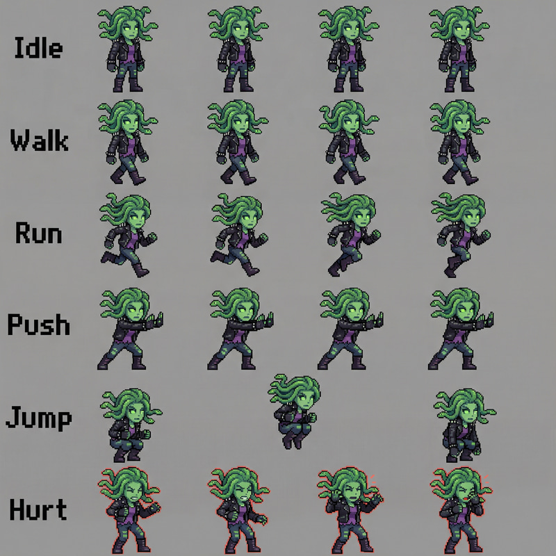 Medusa Pixel Art Sprite Sheet for 2D Platformers