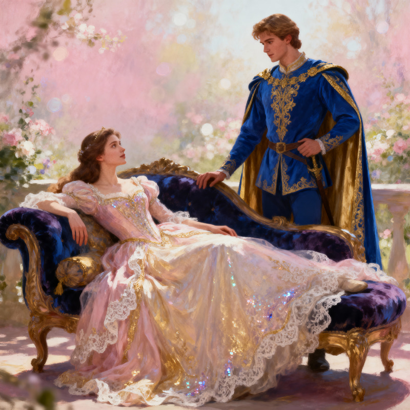 Whimsical Princess Gown Fairy Tale Scene