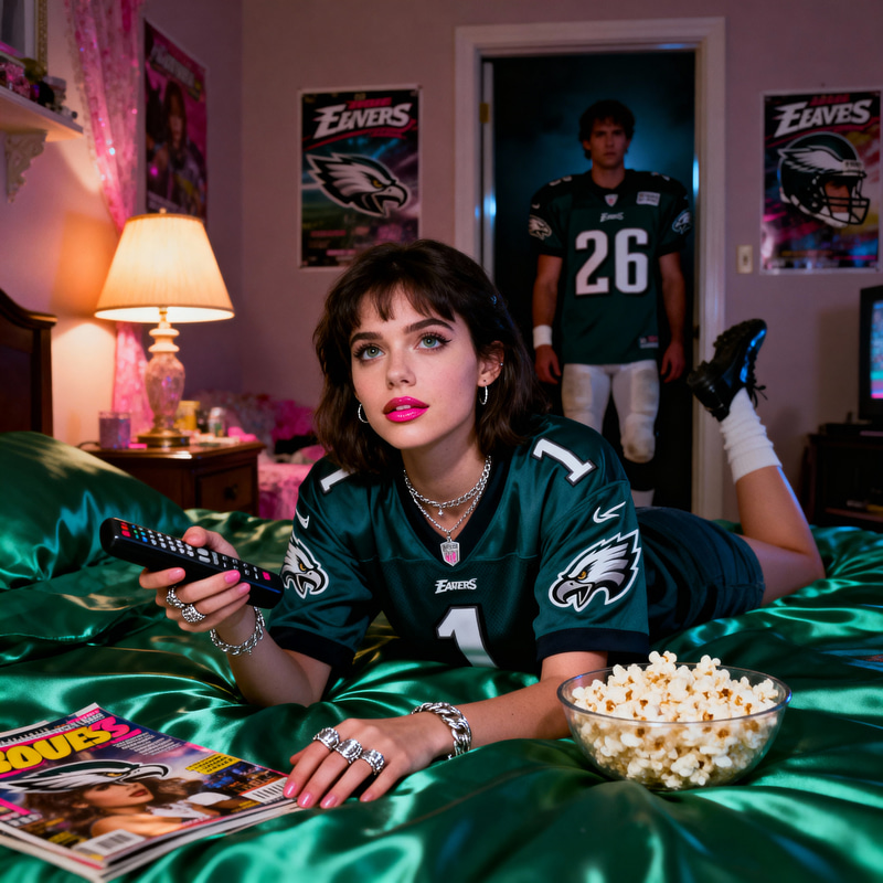 Dreamy Y2K Portrait in Eagles Jersey