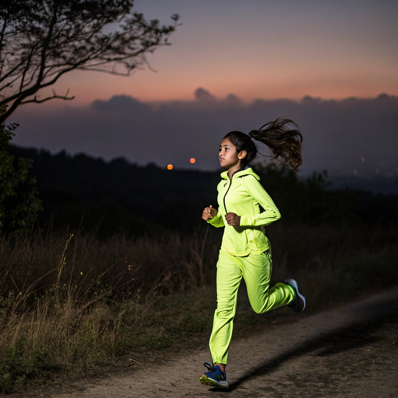 Energetic South Asian Teen Sprinting in Twilight Energetic South Asian Teen Sprinting in Twilight