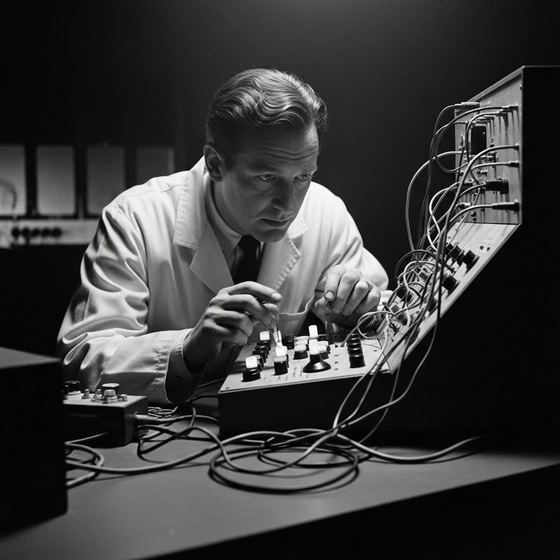 Mysterious 1950s Scientist in Retro Lab Mysterious 1950s Scientist in Retro Lab