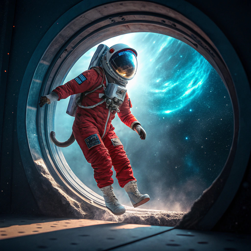 Red Astronaut Cat Traveling Between Planets Red Astronaut Cat Traveling Between Planets