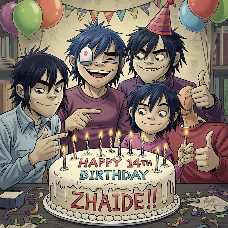 Happy 14th Birthday Zhaide from Gorillaz! Happy 14th Birthday Zhaide from Gorillaz!