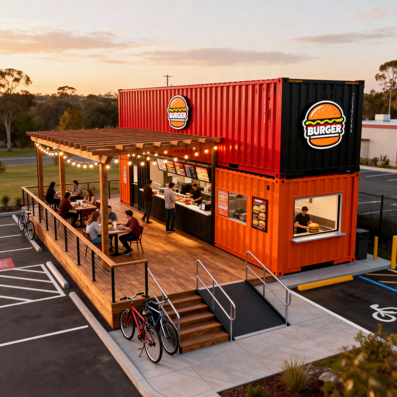 Modern Hamburger Restaurant Design with Shipping Containers