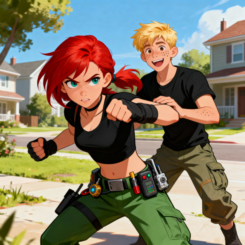 Fearless Redhead Adventurer in Action Pose